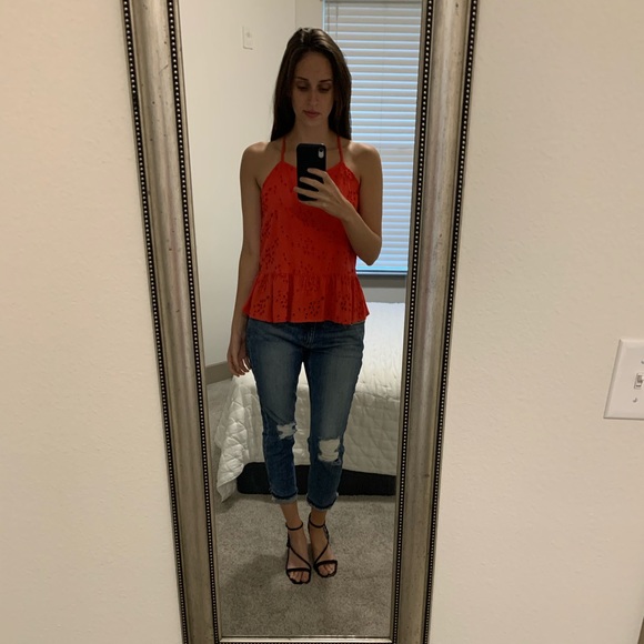 Red Camel Tops - Red Eyelet Spaghetti Strap atop